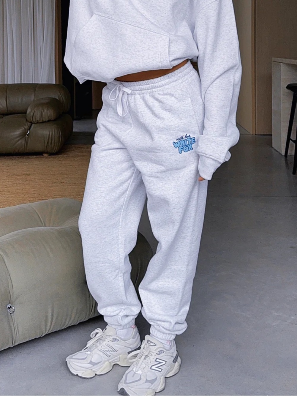 White Fox With Love Always Sweatpants Grey Marle